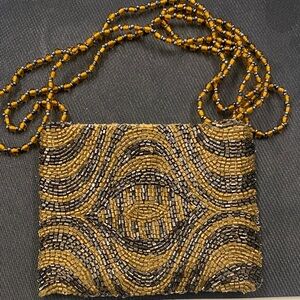 MOYNA Artisan Beaded Gold and Black vintage Crossbody evening bag